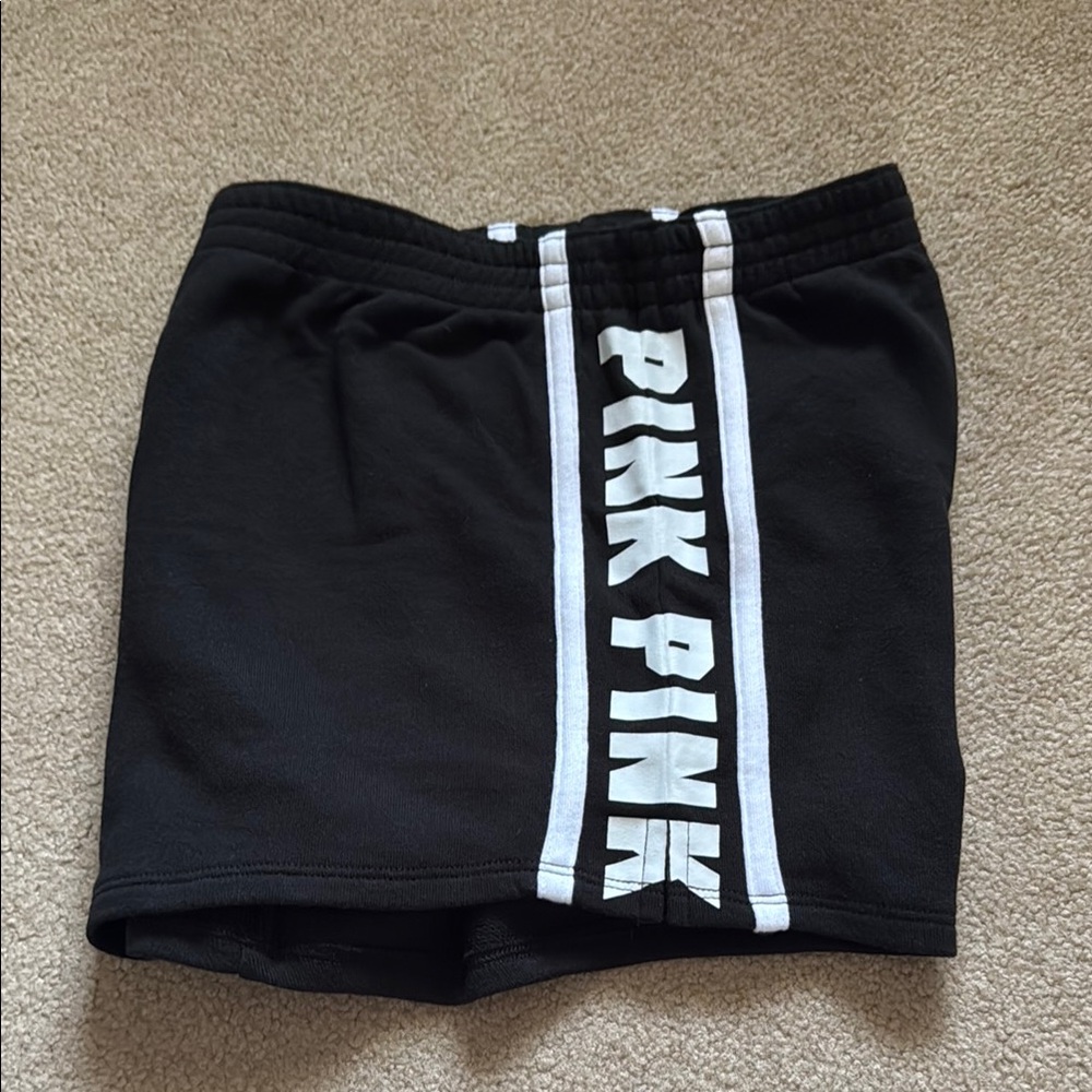 PINK Victoria's Secret Black Shorts with White Logo